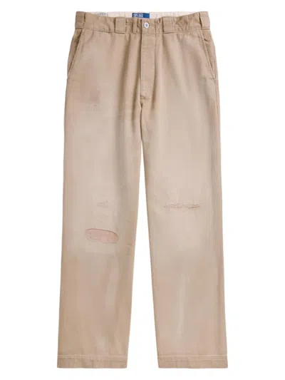 Polo Ralph Lauren Men's Distressed Cotton Flat-front Pants In Desert Khaki