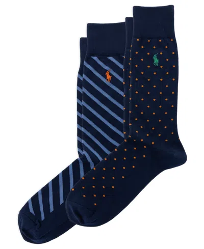 Polo Ralph Lauren Men's Dot & Stripe Slack Socks, 2-pack In Blue