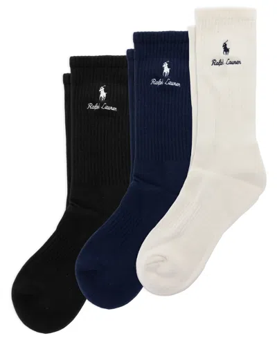 Polo Ralph Lauren Men's Double Logo Ribbed Crew Socks, 3-pack In Multi
