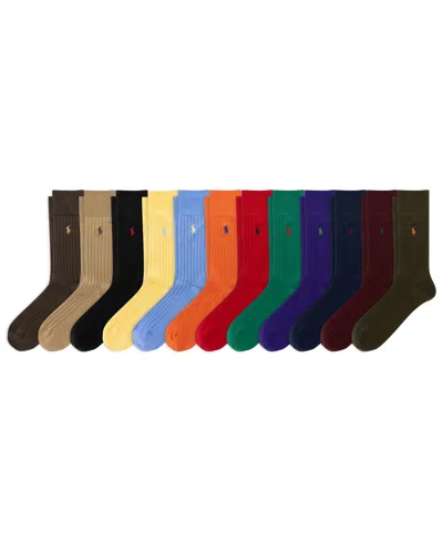 Polo Ralph Lauren Men's Egyptian Cotton-blend Ribbed Crew Socks, 12-pair In Multi