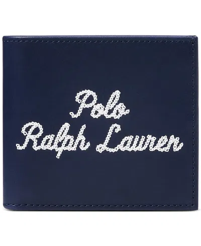 Polo Ralph Lauren Men's Embroidered Leather Billfold Wallet In Navy