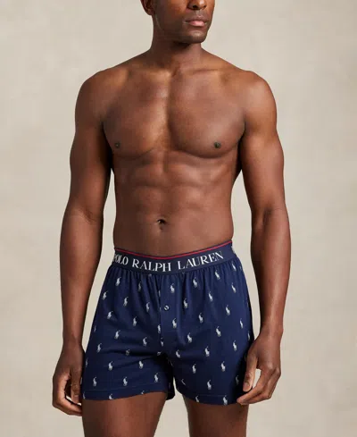 Polo Ralph Lauren Men's Exposed Waistband Knit Boxers In Blue