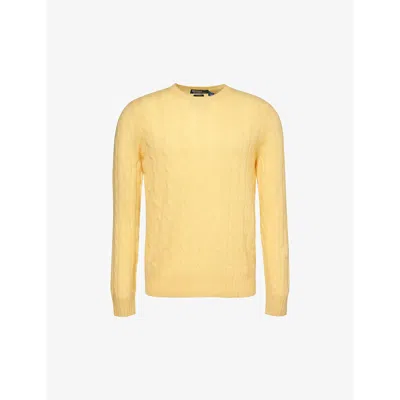 Polo Ralph Lauren Mens Fall Yellow Cable-knit Crewneck Cashmere Jumper