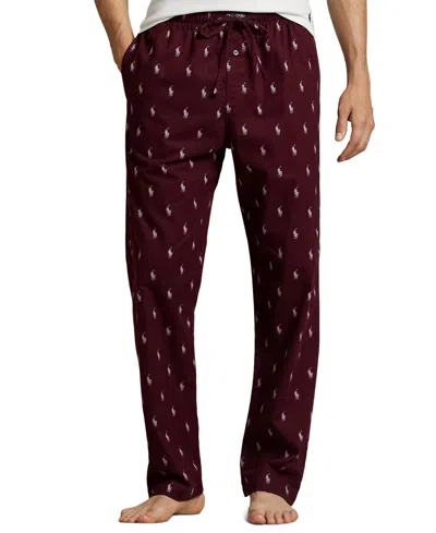 Polo Ralph Lauren Men's Flannel Printed Drawstring Pajama Pants In Burgundy