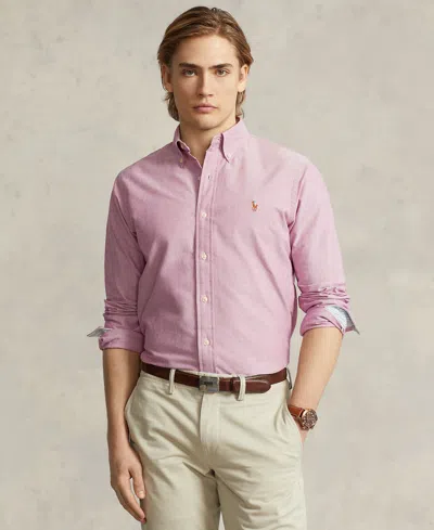 Polo Ralph Lauren Slim Fit Hopsack Cotton Shirt With Button-down Collar In Pink