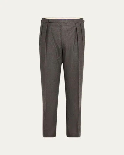 Polo Ralph Lauren Men's Gregory Pleated Flannel Pants In Grey Htr