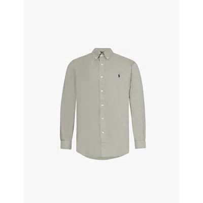 Polo Ralph Lauren Mens Grey Embroidered Branding Slim-fit Cotton Shirt