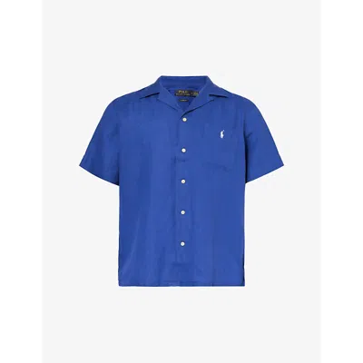 Polo Ralph Lauren Mens Heritage Blue Logo-embroidered Linen Shirt