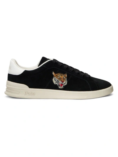 Polo Ralph Lauren Men's Heritage Court Ii Suede Low-top Sneakers In Black,tiger Head