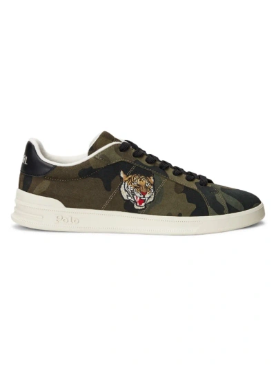 Polo Ralph Lauren Men's Heritage Court Ii Suede Low-top Sneakers In Camo,tiger Head