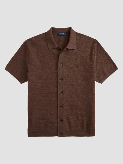 Polo Ralph Lauren Men's Herringbone Cotton-linen Short-sleeve Cardigan In Brown