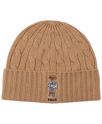 Polo Ralph Lauren Men's Holiday Bear Cable Beanie In Classic Camel