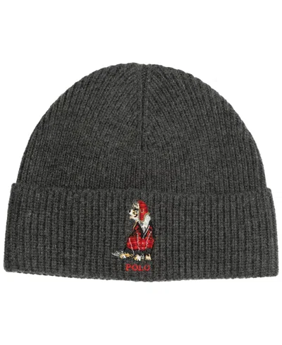 Polo Ralph Lauren Men's Holiday Dog Beanie Hat In Gray
