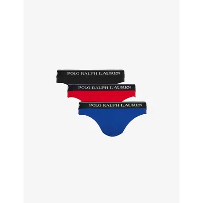 Polo Ralph Lauren Branded-waistband Low-rise Pack Of Three Stretch-cotton Briefs In Hrtg Royal/rl Red/black