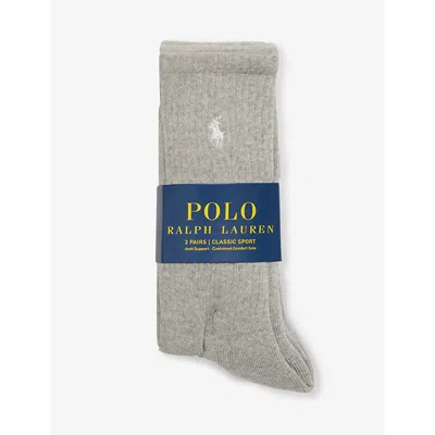 Polo Ralph Lauren Logo-embroidered Crew-length Pack Of Three Cotton-blend Socks In Htr/lt Sp Htr/chc Htr