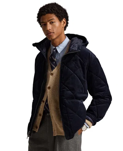 Polo Ralph Lauren Quilted Corduroy Hooded Jacket In Aviator Navy In Blue