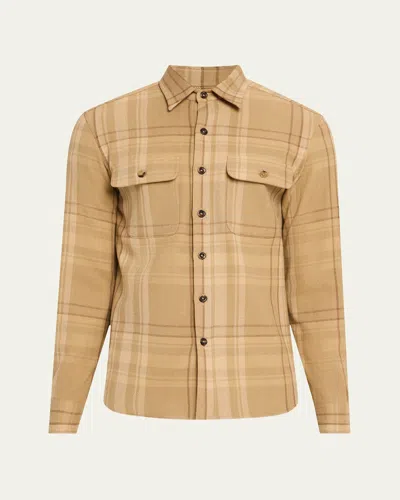 Polo Ralph Lauren Men's James Suede-patch Plaid Sport Shirt In Camel