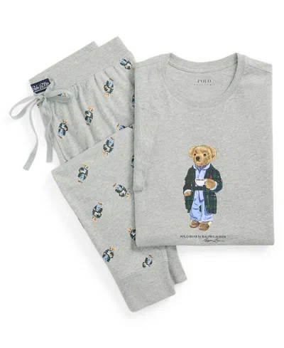 Polo Ralph Lauren Men's Knit Bear Short Sleeve T-shirt And Jogger Pajama Set In Gray