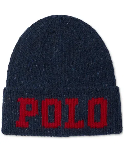 Polo Ralph Lauren Men's Knit Tweed Polo Beanie In Blue