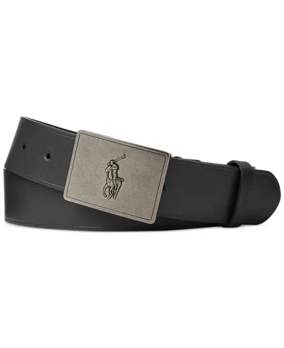 Polo Ralph Lauren Men's Pony Plaque Canvas & Leather Belt In Black