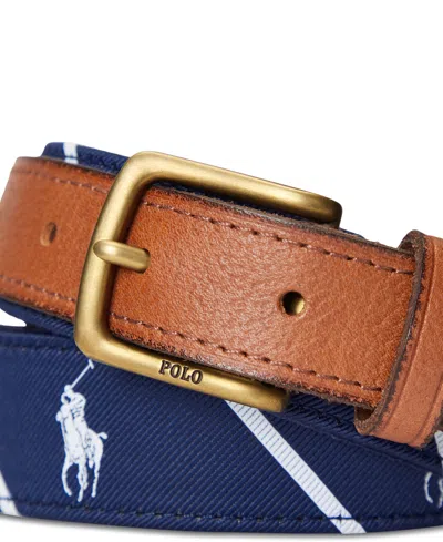 Polo Ralph Lauren Men's Leather-trim Belt In Navy,white Pony