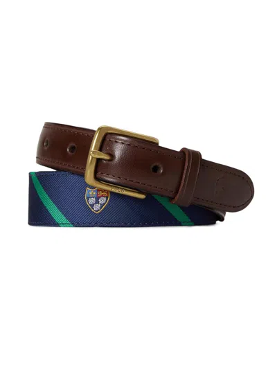Polo Ralph Lauren Men's Leather-trim Silk Jacquard Belt In Metallic