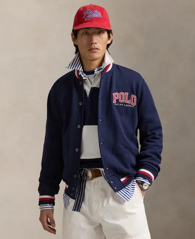 Polo Ralph Lauren Men's Letterman-logo Fleece Baseball Jacket In Cruise Navy