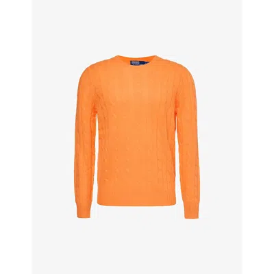 Polo Ralph Lauren Mens Light Flare Orange Cable-knit Crewneck Cashmere Jumper