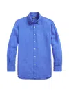 Polo Ralph Lauren Linen Garment Dyed Custom Fit Button Down Shirt In Blue