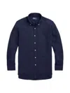 Polo Ralph Lauren Linen Garment Dyed Custom Fit Button Down Shirt In Newport Navy