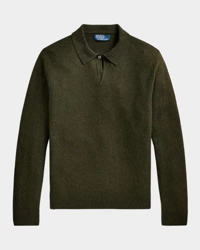 Polo Ralph Lauren Men's Linen-cashmere Johnny-collar Sweater In Olive