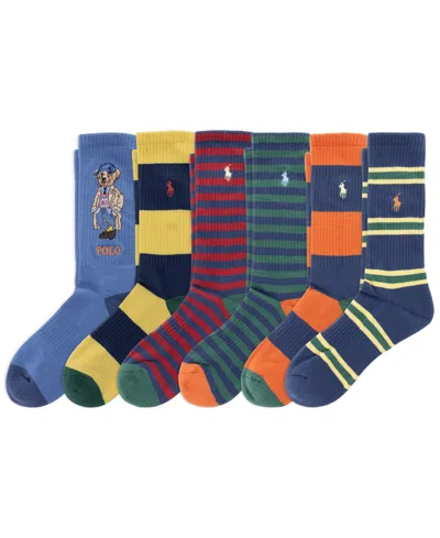Polo Ralph Lauren Men's Litchfield Bear Ribbed Crew Socks, 6-pack In Blue