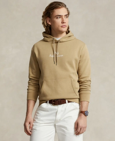 Polo Ralph Lauren Central Logo Double Knit Hoodie In Khaki Tan-brown