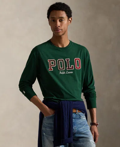 Polo Ralph Lauren Men's Long-sleeve Plaid-logo Applique T-shirt In Green