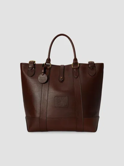 Polo Ralph Lauren Men's Medium Leather Tote Bag In Burnished Brown