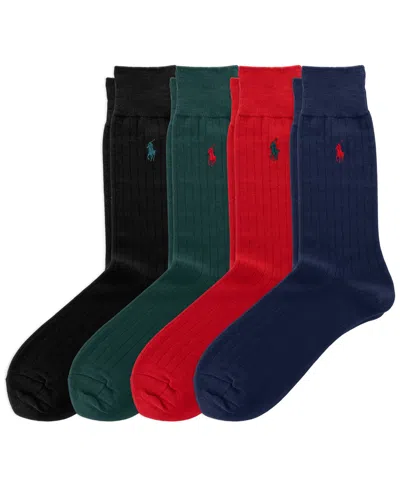 Polo Ralph Lauren Men's Merino Wool-blend Ribbed Crew Socks, 4-pack In Multi