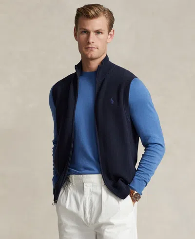 Polo Ralph Lauren Men's Mesh-knit Cotton Full-zip Sweater Vest In Blue