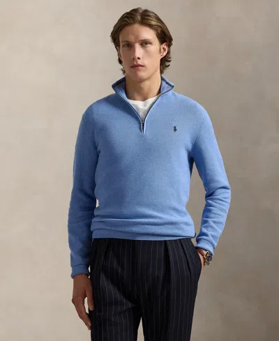 Polo Ralph Lauren Men's Mesh-knit Cotton Quarter-zip Sweater In Blue