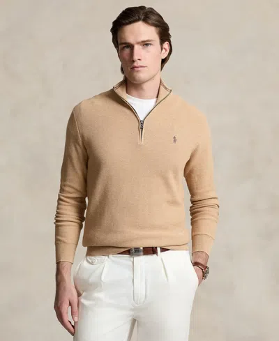POLO RALPH LAUREN MEN'S MESH-KNIT COTTON QUARTER-ZIP SWEATER