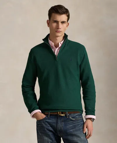 Polo Ralph Lauren Men's Mesh-knit Cotton Quarter-zip Sweater In Green