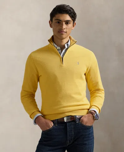 Polo Ralph Lauren Men's Mesh-knit Cotton Quarter-zip Sweater In Yellow