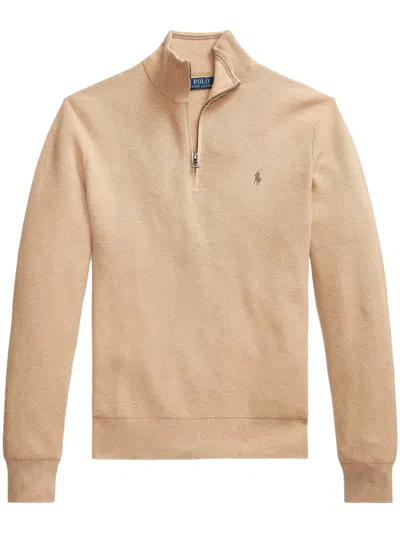 Polo Ralph Lauren Men's Mockneck Quarter-zip Sweater - Size M In Beige