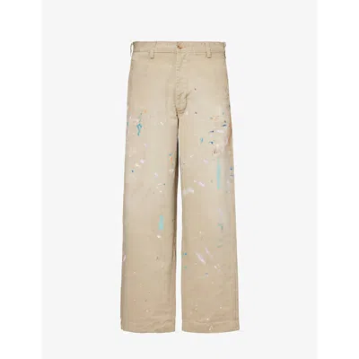Polo Ralph Lauren Mens Montaukett Paint-splattered Mid-rise Wide-leg Cotton-twill Trousers