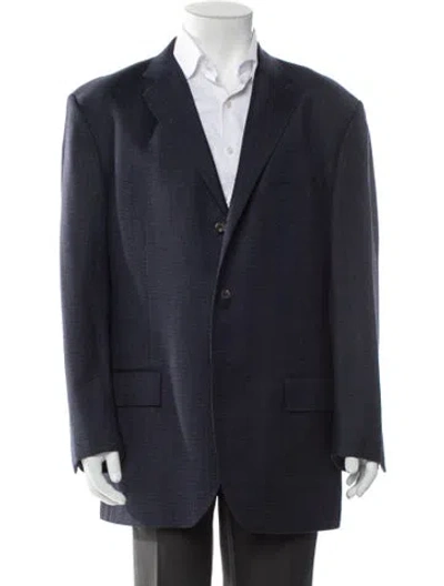 Pre-owned Polo Ralph Lauren Men's Navy Blue Pattern Print Double Vent Blazer