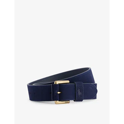 Polo Ralph Lauren Mens Navy Logo-embossed Leather Belt