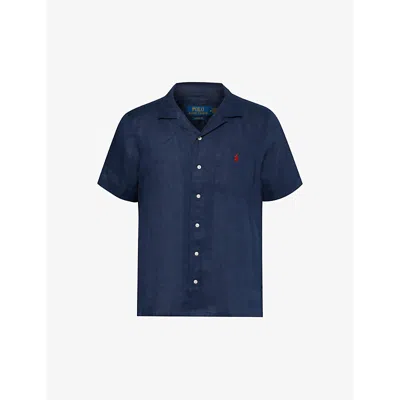 Polo Ralph Lauren Mens Newport Navy Crosshatch-texture Classic-fit Linen Shirt