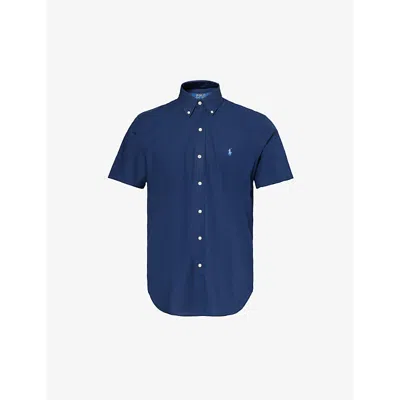 Polo Ralph Lauren Mens Newport Navy Logo-embroidered Custom-fit Short-sleeve Cotton Shirt