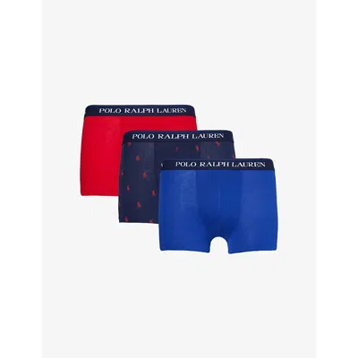 Polo Ralph Lauren Branded-waistband Mid-rise Pack Of Three Stretch-cotton Trunks In Npt Nvy /hrt Ryl/rl Rd