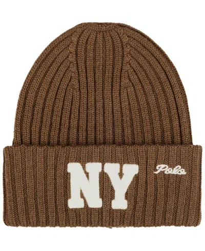 Polo Ralph Lauren Ny Ribbed Beanie In Brown