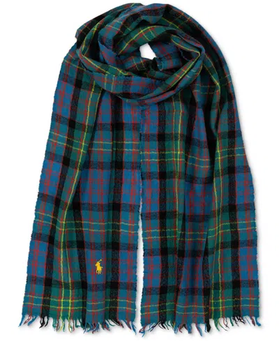 Polo Ralph Lauren Men's Outdoor Crinkle Plaid Scarf In Blue,green
